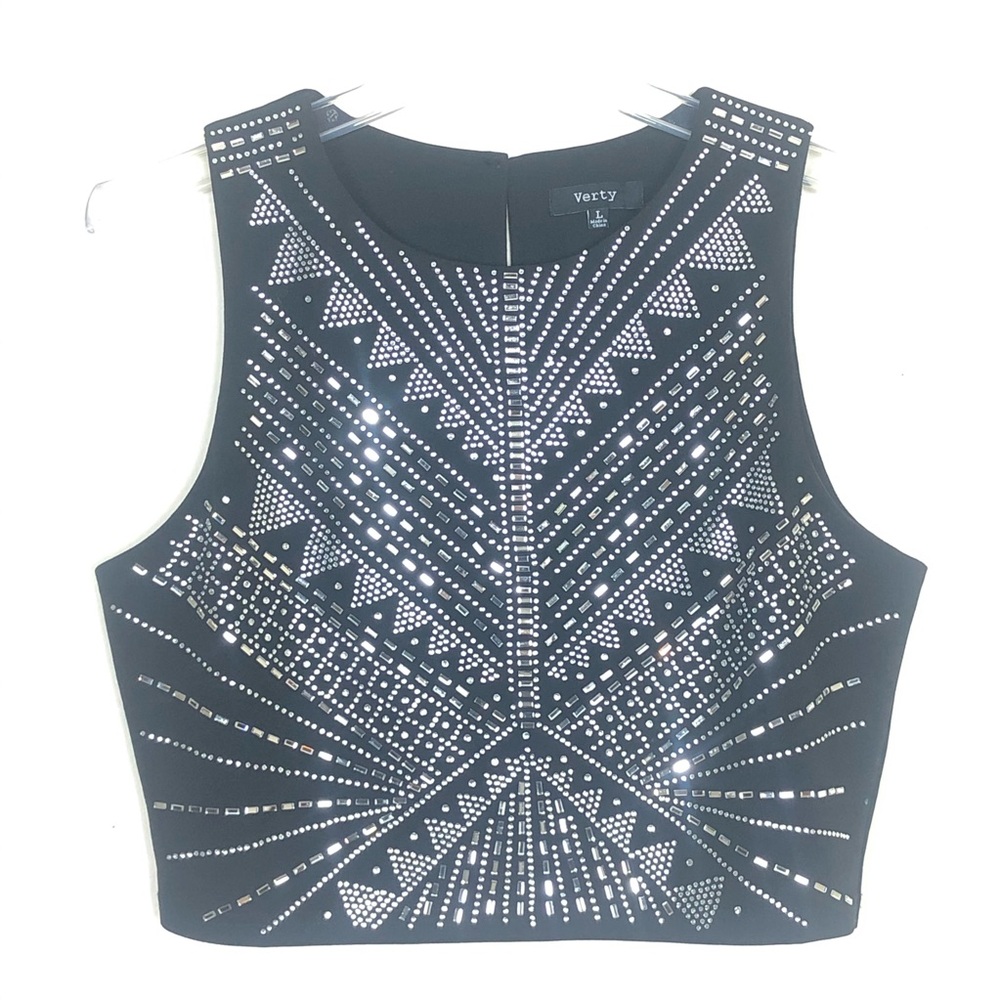 Verty Large Black Mirror Work Crop Top